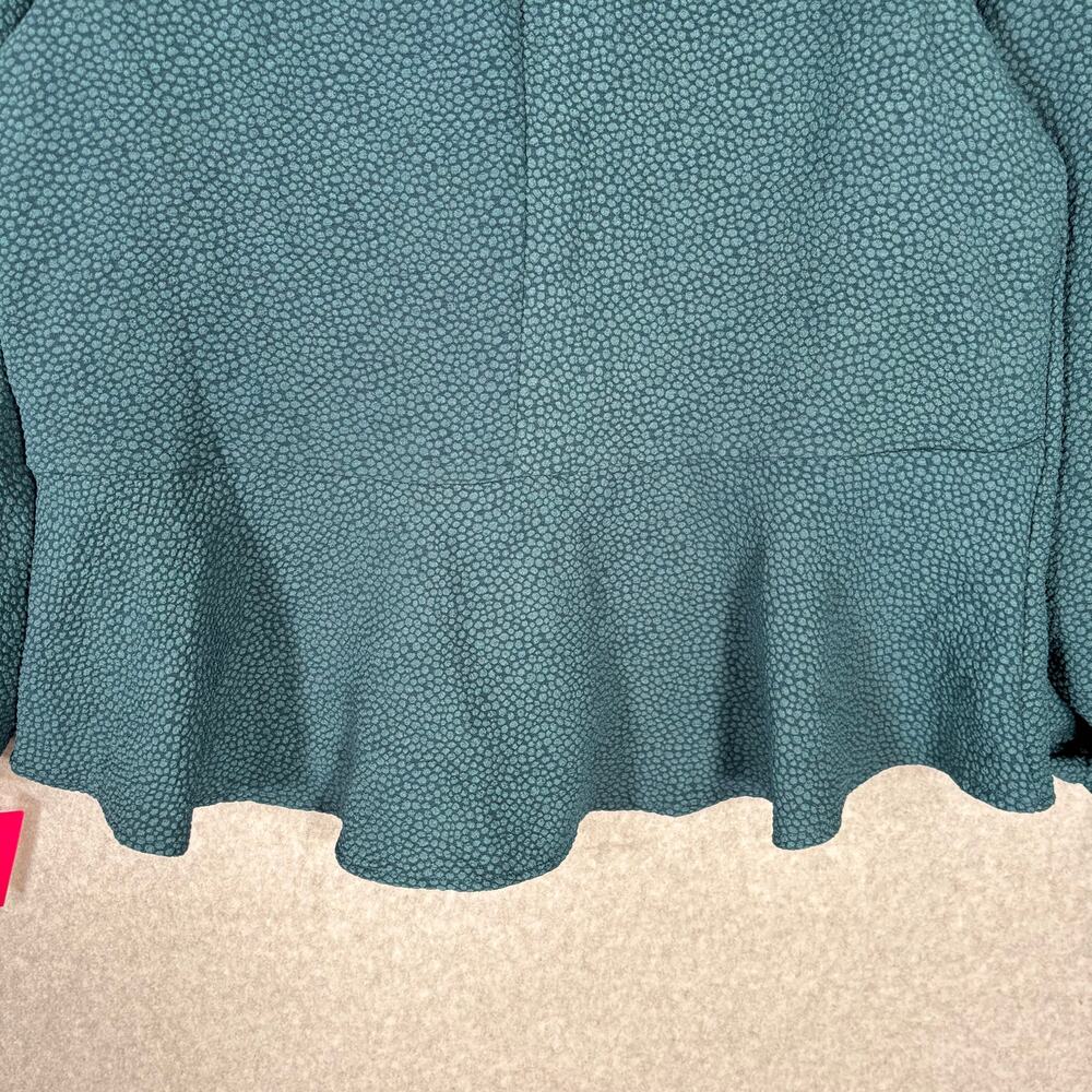 Blouse Womens XXL 2XL Blue Green Animal Ruffle‎ Puff Boho Cottage Texture Career - Picture 9 of 10